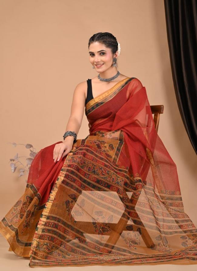 Cotton Red  Digital Printed Saree